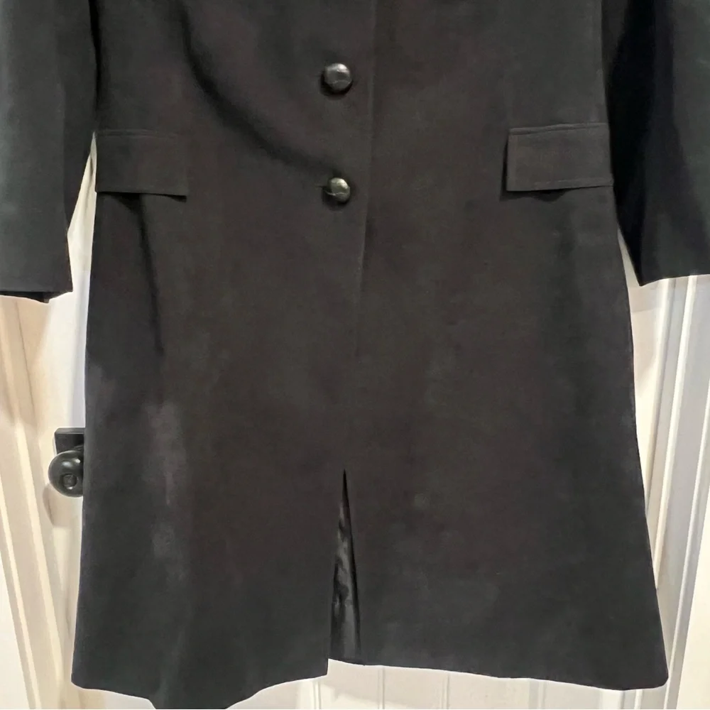 Virginia Holmes Elegant‎ Faux Suede Black Long Coat. Size Medium.
